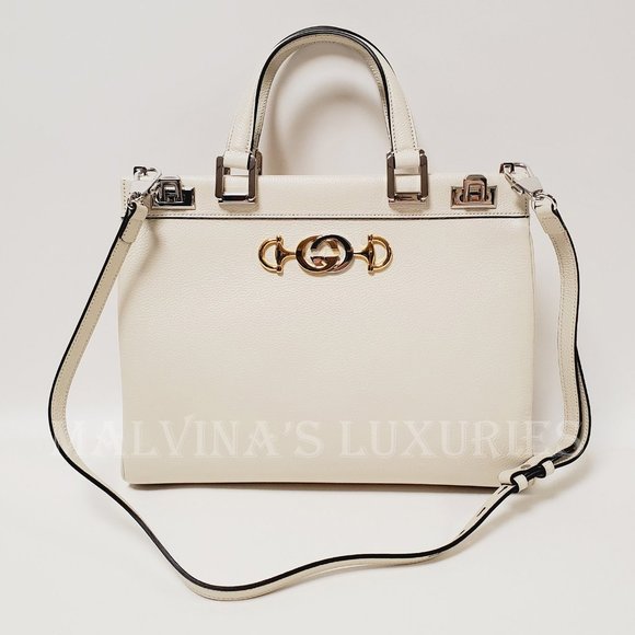GUCCI BAG 564714 ZUMI MEDIUM GRAINY WHITE LEATHER TOP HANDLE INTERLOCKING G LOGO - Picture 3 of 16